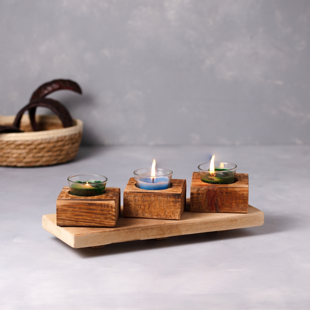 Picture of Wooden Triple Candle Holder